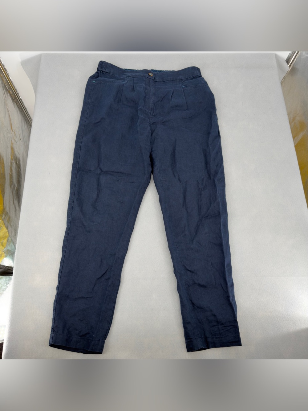 White Stuff Blue 100% Linen Trouser Pants Sz 8 Regular